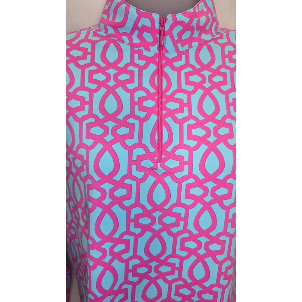 IBKUL Womens Medium Long Sleeve 1/4 Zip Golf Shirt UPF Pink Blue Geometric - Picture 3 of 10